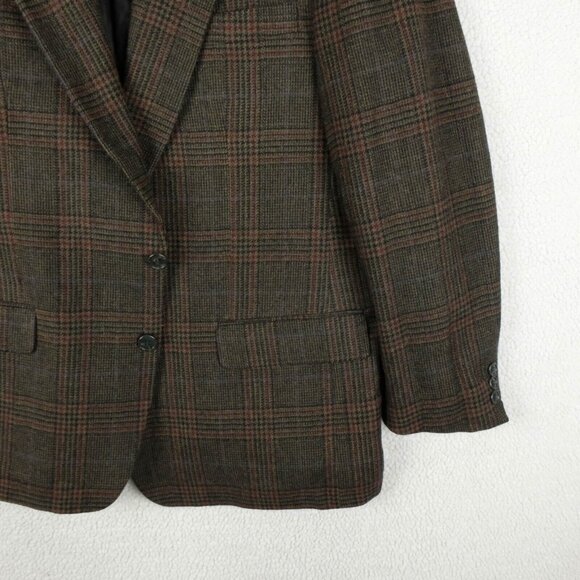 Vintage Blazer Mens 46R Brown Red Glen Check Alpaca Wool Two Button Business - Picture 3 of 15